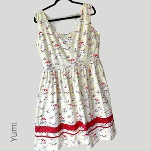 YUMI | NWOT | SLEEVELESS COTTON DRESS RETRO VINTAGE STYLE LACE BORDER LINED | 10